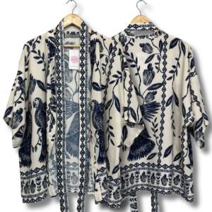 Kimono Peônia arara azul