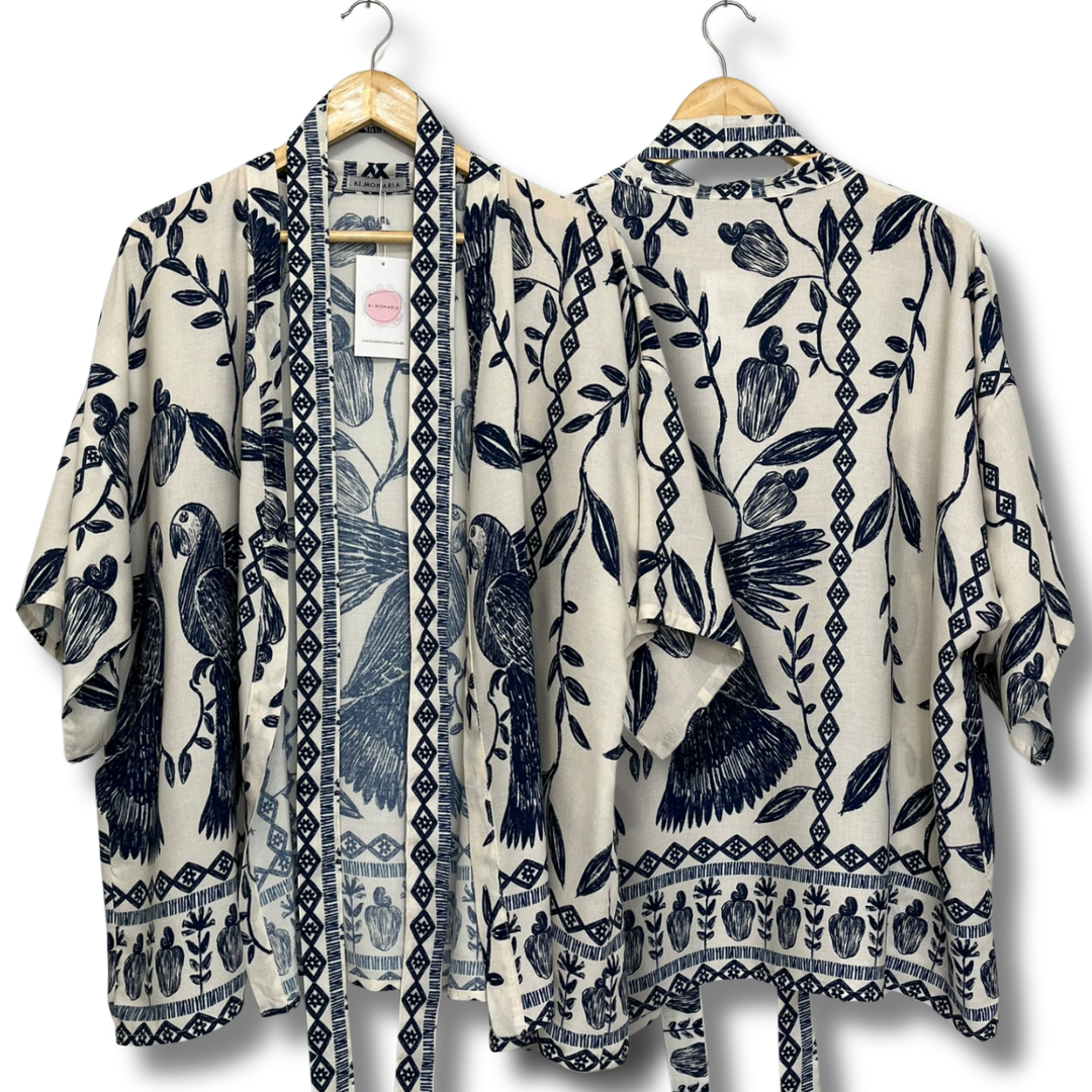 Kimono Peônia arara azul