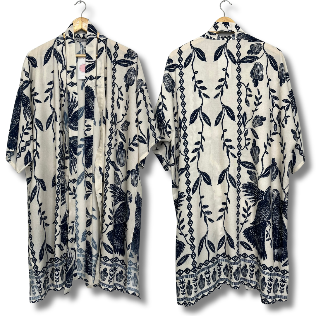 Kimono Jasmim arara azul